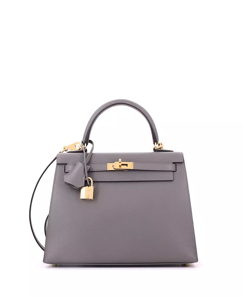 Pre-Owned HERMES Kelly 25 Handbag Grey Madame with Gold Hardware