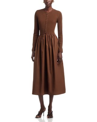 Stretch Cotton Poplin Rib Fit & Flare Dress