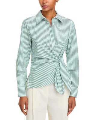 Stretch Cotton Poplin Tie Front Shirt