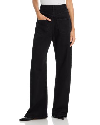 MM6 Maison Margiela Back to Front High Rise Wide Leg Jeans in Off White/Black