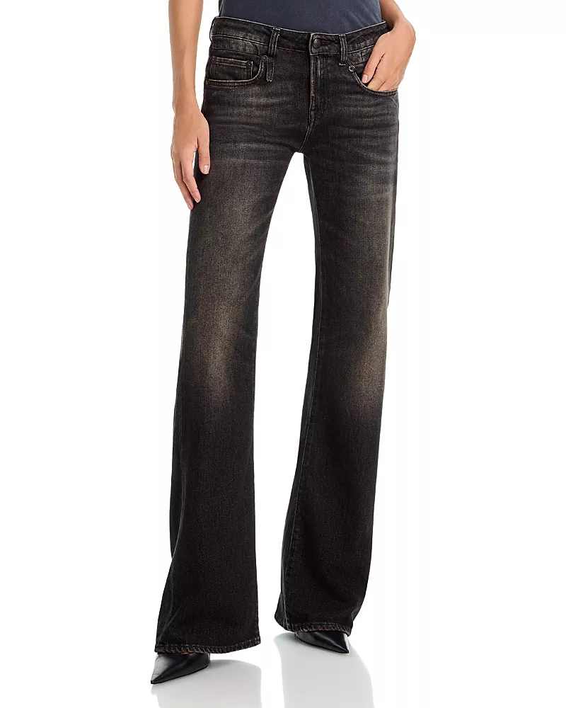 R13 Boy Flare Mid Rise Flare Jeans in Abbey Black
