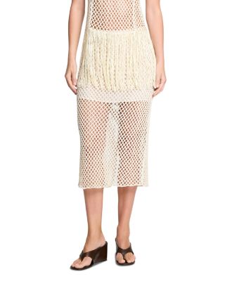 Sylkie Open Mesh Silk Fringe Midi Skirt