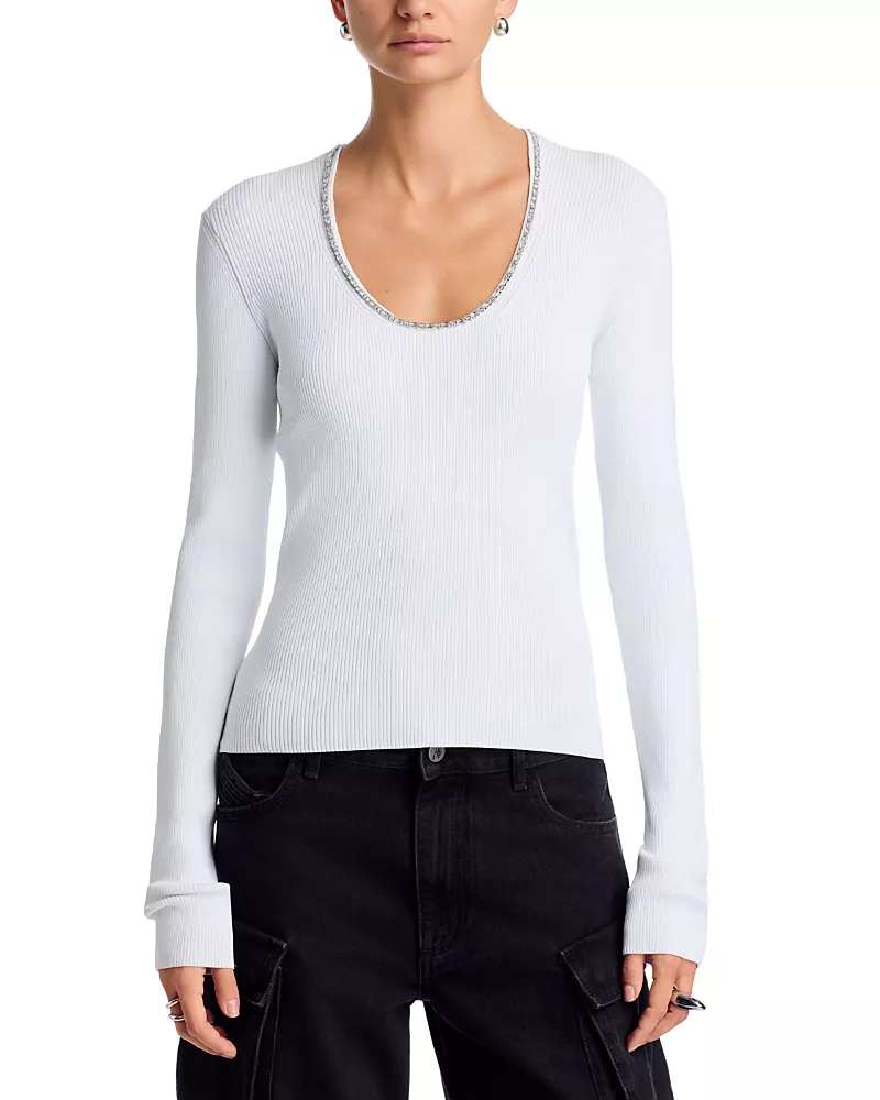 alexanderwang Slinky Crystal Chain Long Sleeve Top