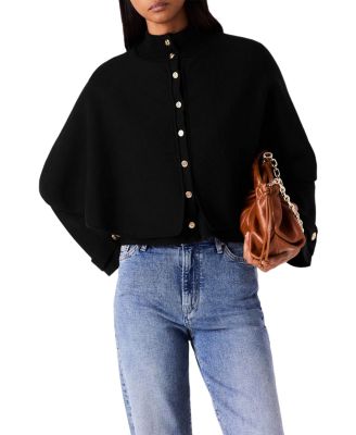 High Neck Cape Layered Cardigan Sweater 