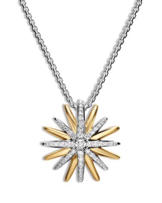 David Yurman Starburst Necklace in Sterling Silver with 18K Yellow Gold with Diamonds, 21mm