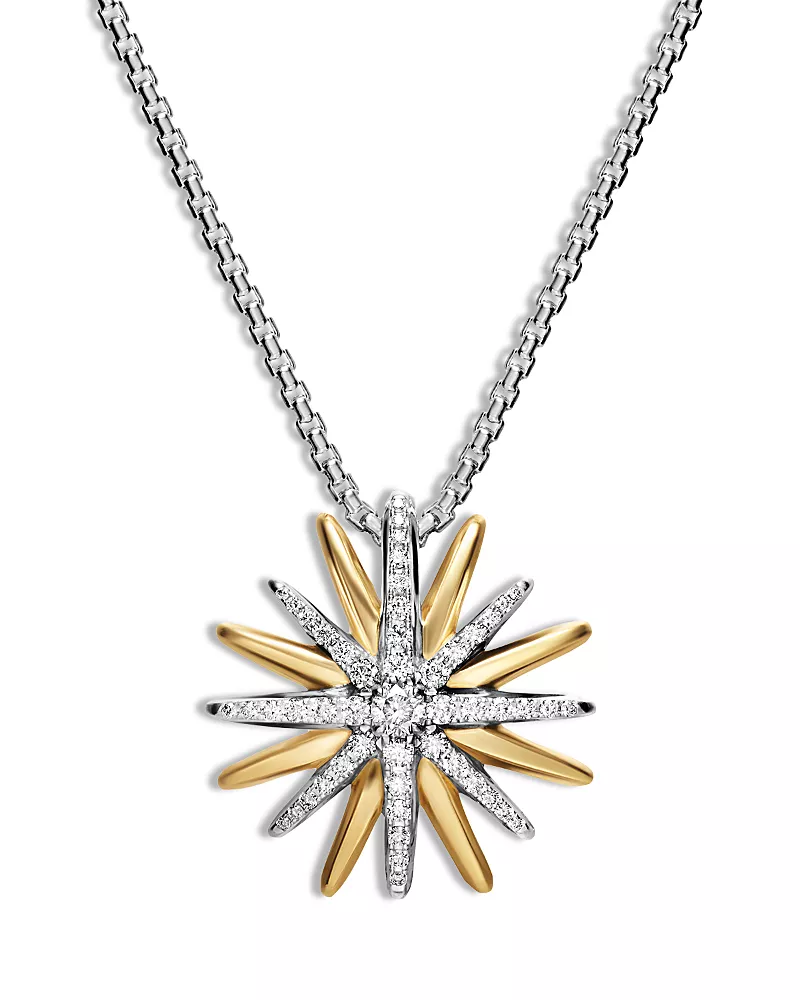 David Yurman Starburst Necklace in Sterling Silver with 18K Yellow Gold with Diamonds, 21mm