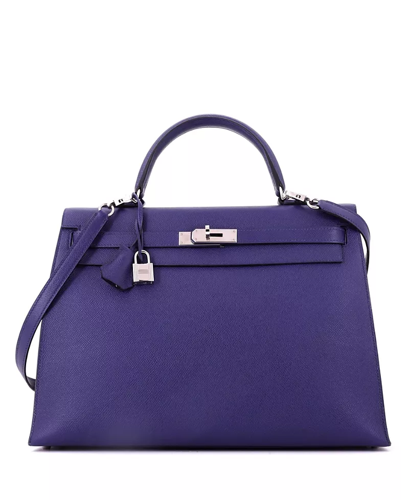 Pre-Owned HERMES Kelly 35 Handbag Blue Epsom with Palladium Hardware