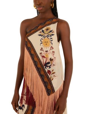 Amazing Creatures Scarf Fringe One Shoulder Blouse