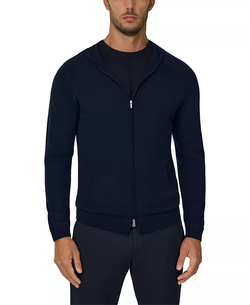 Boggi Milano Full Zip Hooded Superfine Merino Wool Jumper