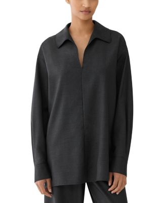 Fluid Wool V Neck Popover Blouse