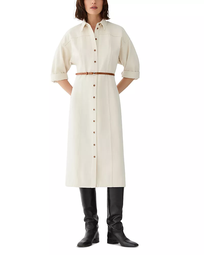 Lafayette 148 New York Belted Midi Cotton Shirt Dress
