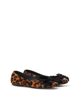  Women's Bow Leopard Pony Ballerina Flats
