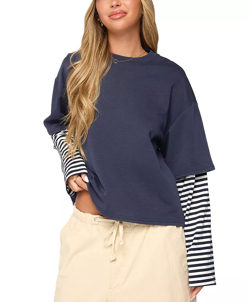 Edikted Nacie Layered Stripey Long Sleeve T Shirt