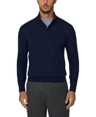 Quarter-Zip Wool Cashmere Melange Roll Neck Jumper