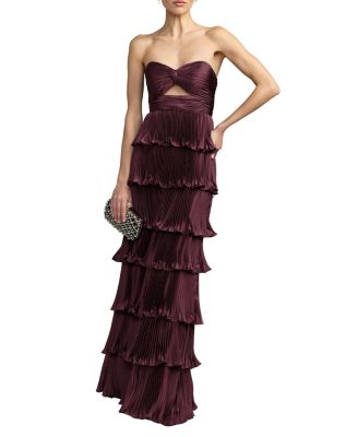  Pleated Charmeuse Strapless Tiered Ruffle Gown