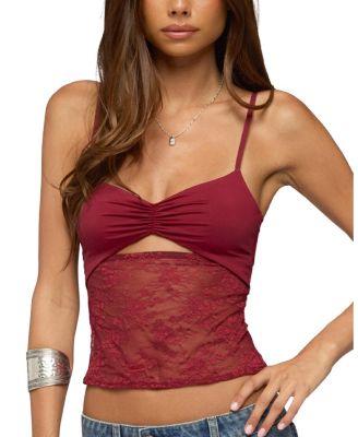 Damarie Cutout Ruched Sheer Lace Top
