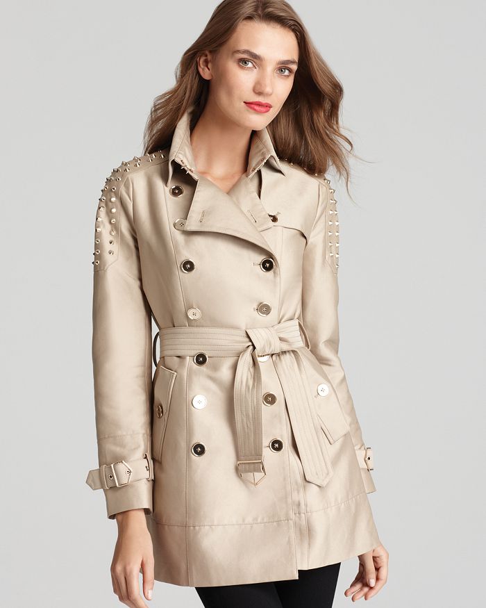 Sam Edelman Double Breasted Trench with Studded Shoulders | Bloomingdale's