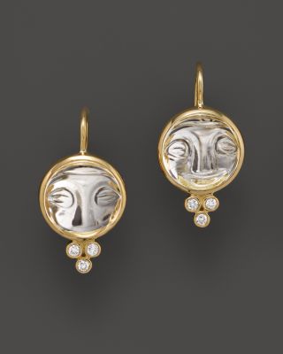 Temple St. Clair 18K Yellow Gold Moonface Earrings with Rock Crystal and Diamond Granulation