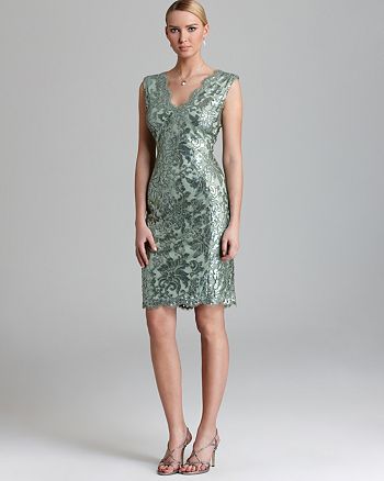 Tadashi Shoji Dress - V Neck Sequin Lace | Bloomingdale's
