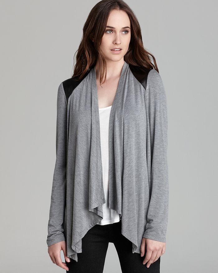 C C California Cardigan Faux Leather Trim Bloomingdale s
