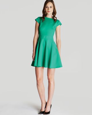 ted baker skater dress green Lilano Ribbed Knit Button Detail Skater Dress Dk-Green