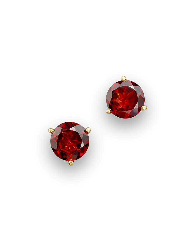 Garnet Round Stud Earrings in 14K Yellow Gold