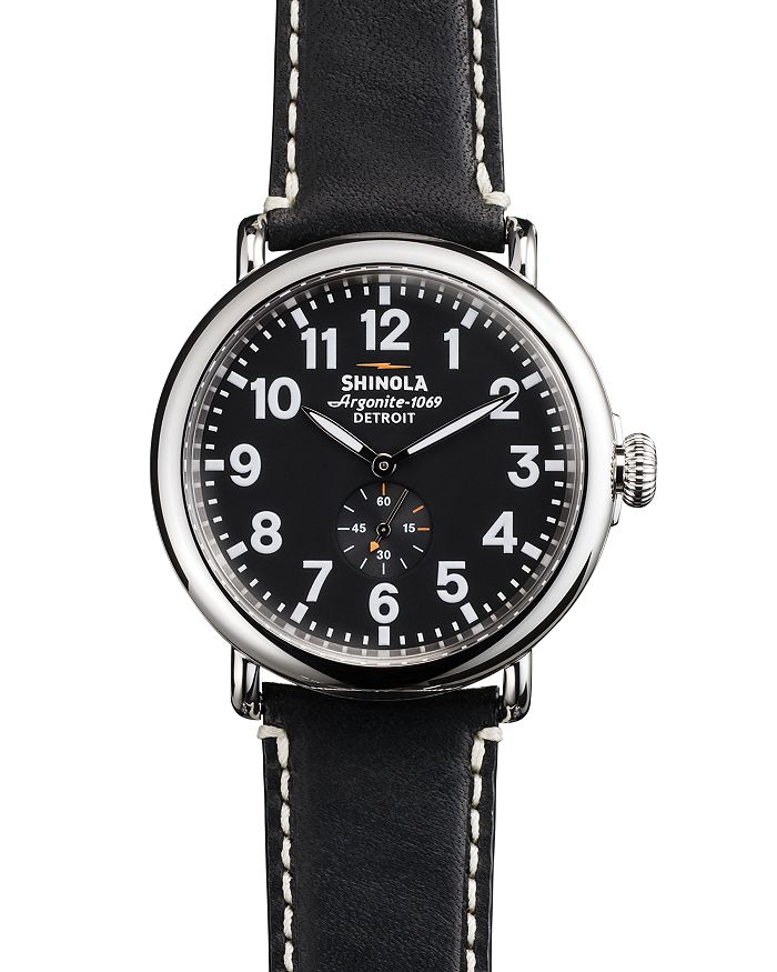 Shop Shinola The Runwell Black Watch, 47mm In Black/black