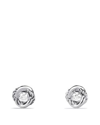 Infinity Stud Earrings in Sterling Silver with Diamonds, 6.8mm