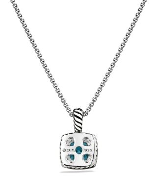 Petite Albion&reg; Pendant Necklace in Sterling Silver with Blue Topaz and Diamonds, 7mm