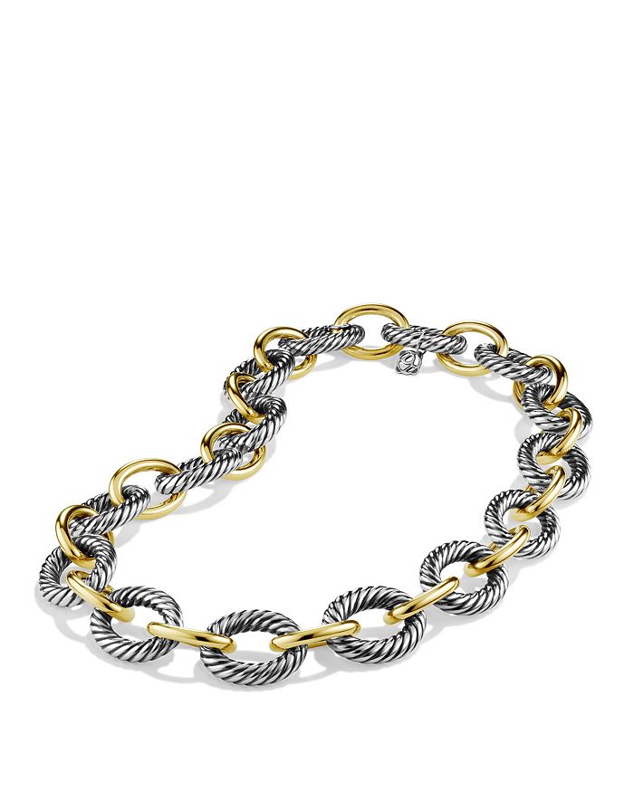 Shop David Yurman Oval Extra-large Link Necklace With Gold, 17 In Silver/yellow Gold