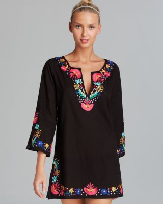 Debbie Katz Women's Talulah Off The Shoulder Ruffle Trim Mini Dress Swim Cover-up