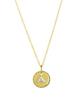 David Yurman - Cable Collectibles Initial Pendant with Diamonds in Gold on Chain, 16-18"