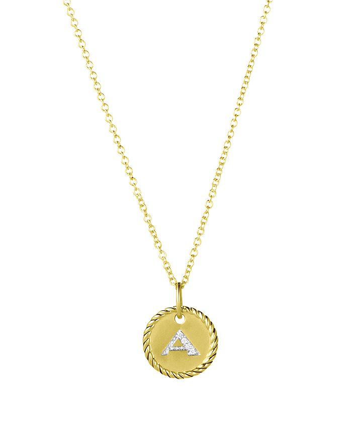 David Yurman R initial Charm Necklace with Diamonds in Yellow Gold