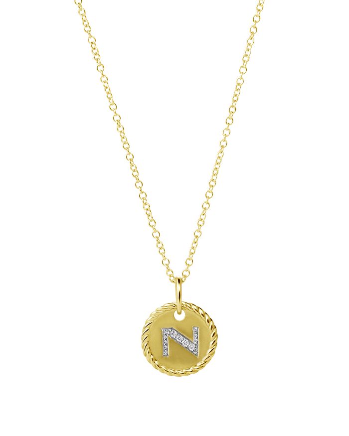 DAVID YURMAN CABLE COLLECTIBLES INITIAL PENDANT WITH DIAMONDS IN GOLD ON CHAIN, 16-18,N08792 88ADI18N