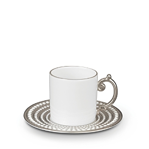 Shop L'objet Perlee Platinum Espresso Cup & Saucer In Platinum, White
