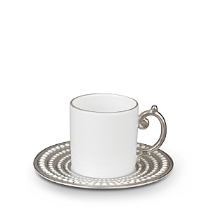 L'objet Limoges Porcelain Perlee& 24k Yellow Gold Espresso Cup & Saucer 2-piece Set In Platinum, White