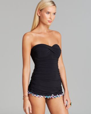 strapless skirted swimsuit