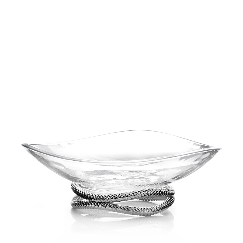 Nambe Braid Collection Centerpiece Bowl In Chrome Plate And Glass