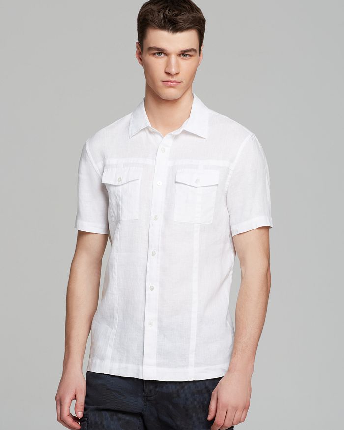 Michael Kors Linen Double Pocket Short Sleeve Button-Down Shirt ...
