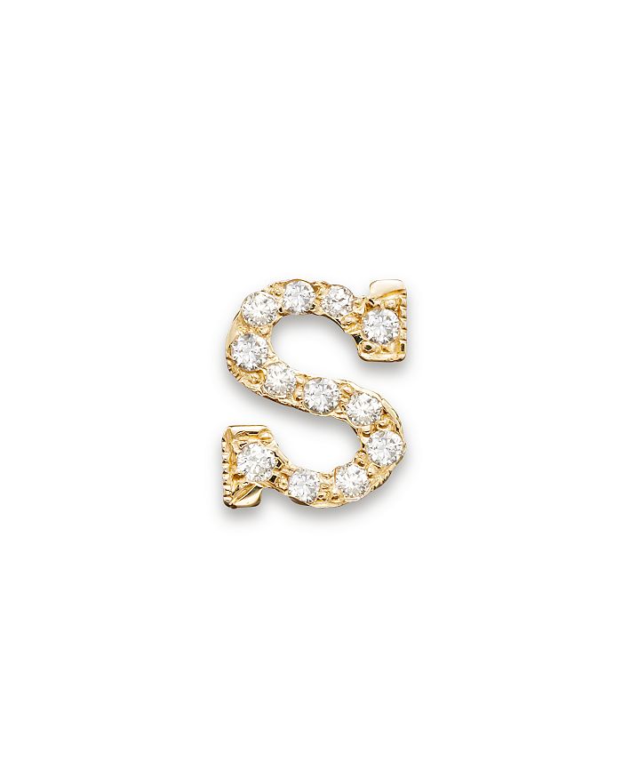Zoë Chicco 14k Yellow Gold Pave Single Initial Stud Earring, .04.06 Ct. T.w.