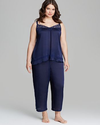 Oscar de la Renta Pink Label Plus Crinkle Satin Capri Pajama ...