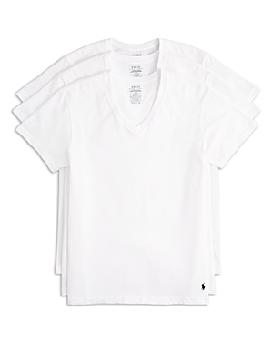 Shop Polo Ralph Lauren Cotton Solid V Neck Undershirts, Pack Of 3 In White