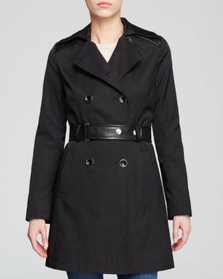 Zoe Mixed-Media Belted Trench Coat 