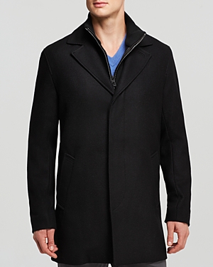 Shop Cole Haan Melton Classic Topper Coat In Black