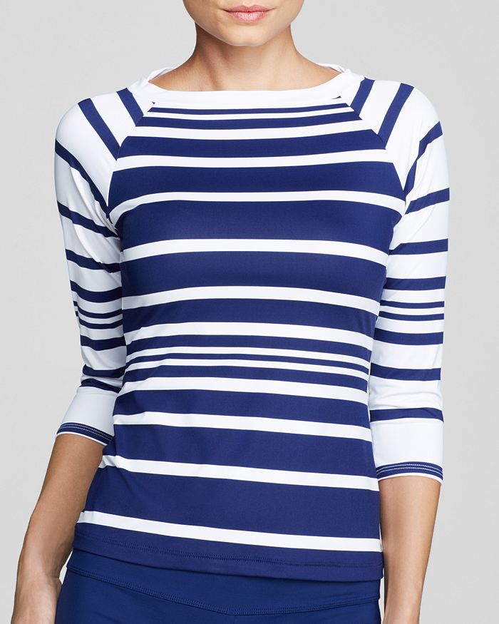 Ralph Lauren Kaylee Stripe Boatneck Rash Guard Bloomingdale's