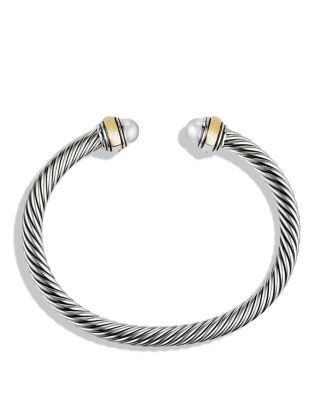 Cable Classic Bracelet with Cultured Freshwater Pearl and 14K Gold, 5mm