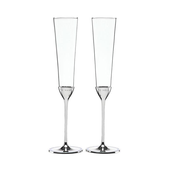 Shop Kate Spade New York Take The Cake Toasting Flute, Set Of 2 In Silverplate/enamel