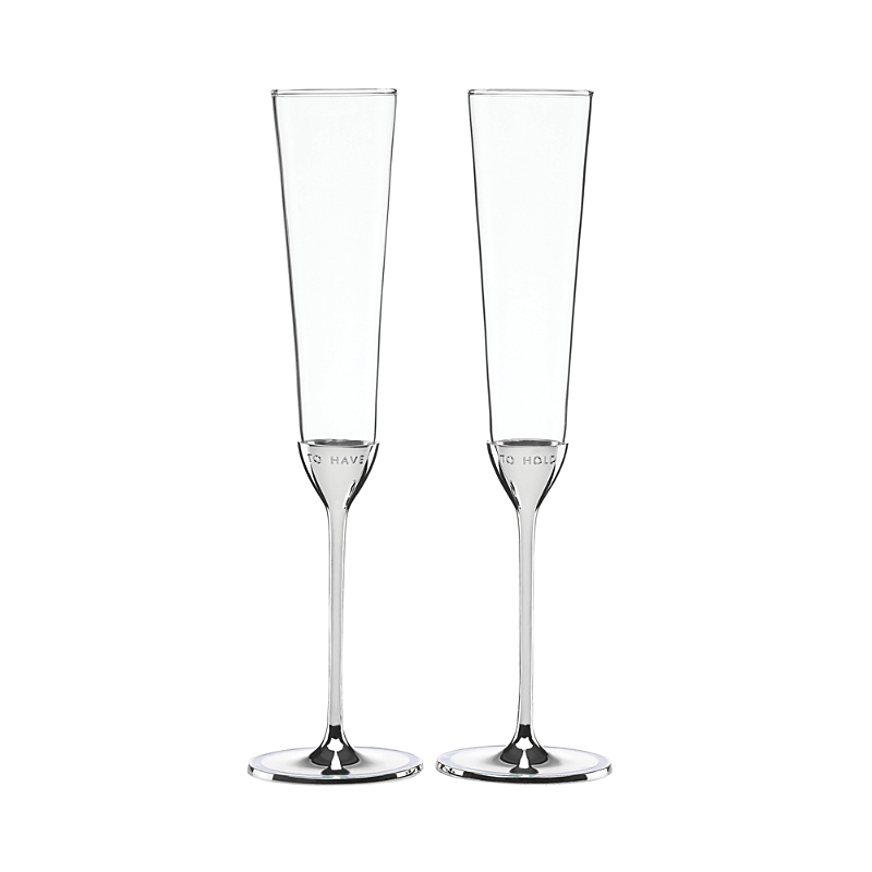 Kate Spade Take The Cake To Have & To Hold Champagne Toasting Flute Set In Silverplate/enamel