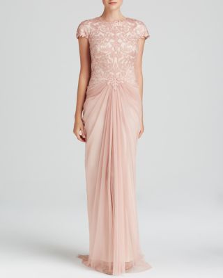 Tadashi Shoji Gown - Cap Sleeve Lace Bodice & Chiffon Skirt |  Bloomingdale's Women