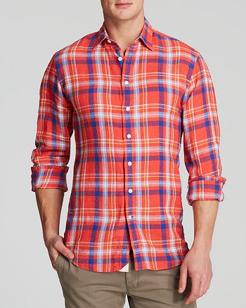 Thomas Pink Linen Sherwood Check Button Down Shirt Regular Fit